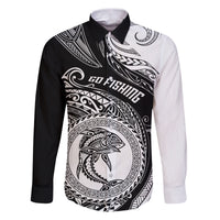 Go Fishing Family Matching Puletasi Dress and Hawaiian Shirt Polynesian Pattern LT05 Dad's Shirt - Long Sleeve Black - Polynesian Pride