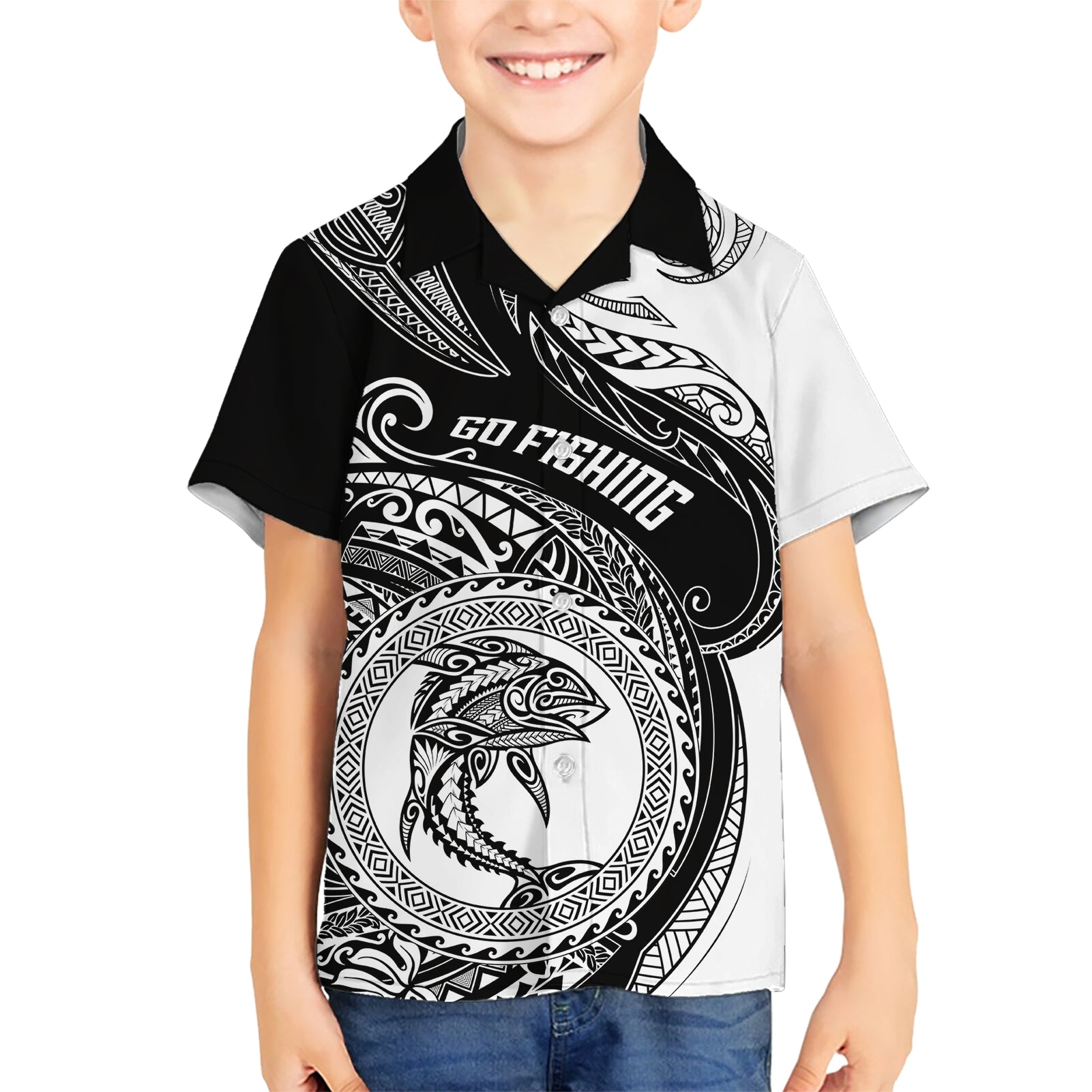 personalized-go-fishing-kid-hawaiian-shirt-polynesian-pattern
