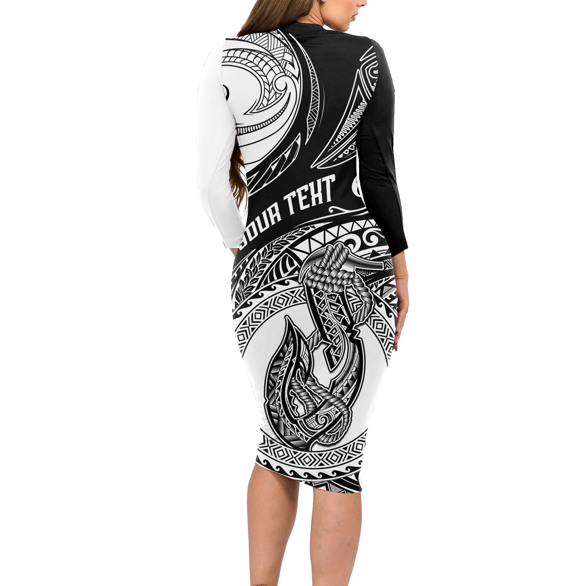 personalized-go-fishing-long-sleeve-bodycon-dress-polynesian-pattern
