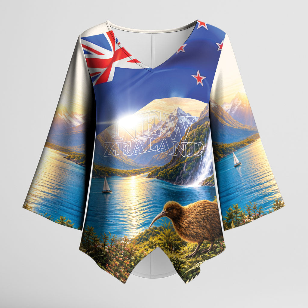 New Zealand Flag Kimono Sleeve Blouse Scenic Nature LT05 Female Multicolor - Polynesian Pride