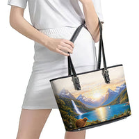 New Zealand Flag Leather Tote Bag Scenic Nature