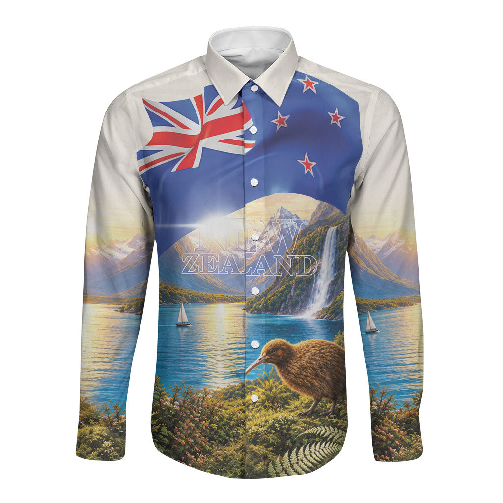 New Zealand Flag Long Sleeve Button Shirt Scenic Nature LT05 Unisex Multicolor - Polynesian Pride