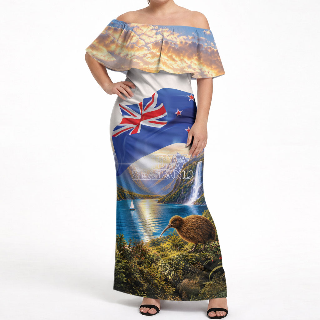 New Zealand Flag Off Shoulder Maxi Dress Scenic Nature LT05 Women Multicolor - Polynesian Pride