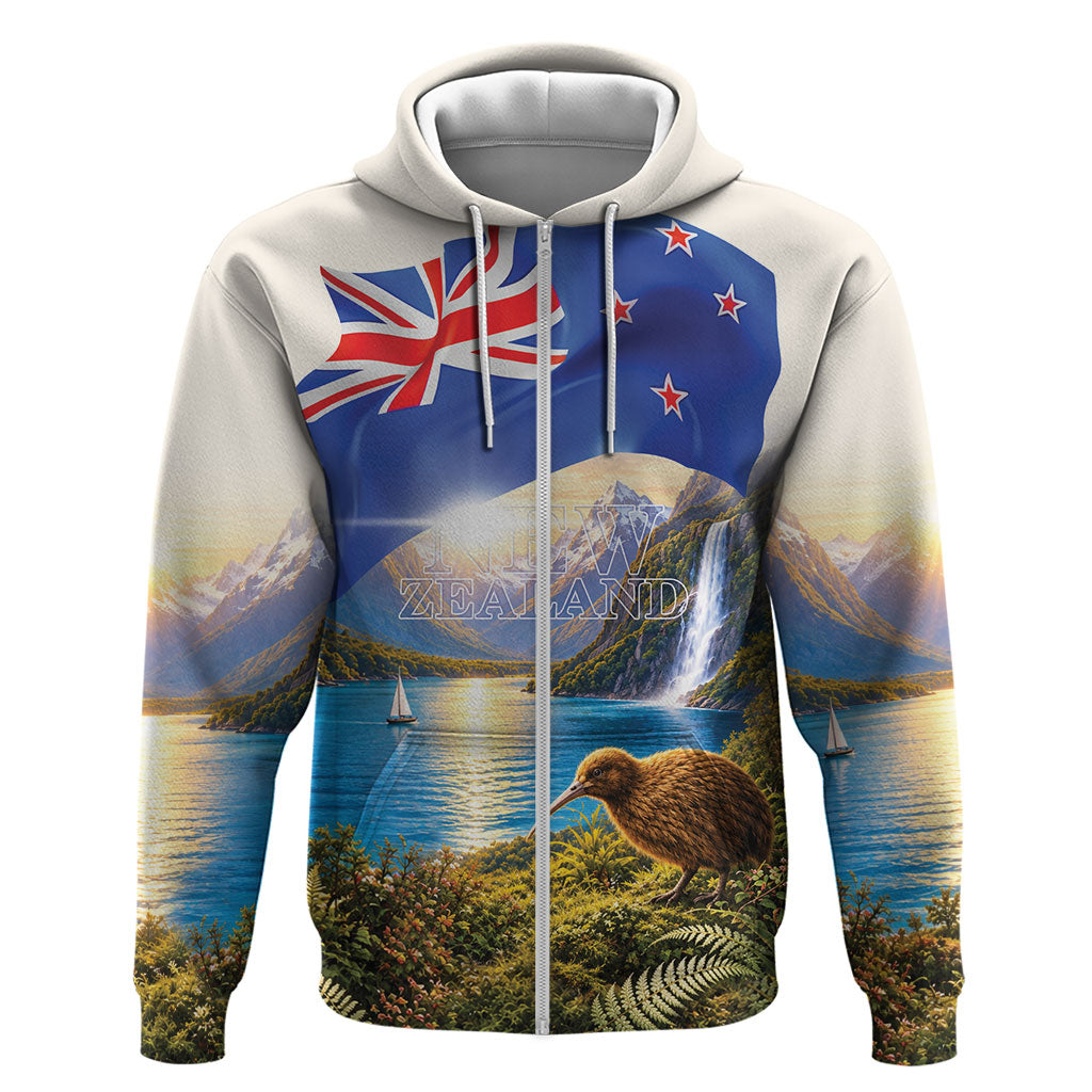 New Zealand Flag Zip Hoodie Scenic Nature LT05 Zip Hoodie Multicolor - Polynesian Pride