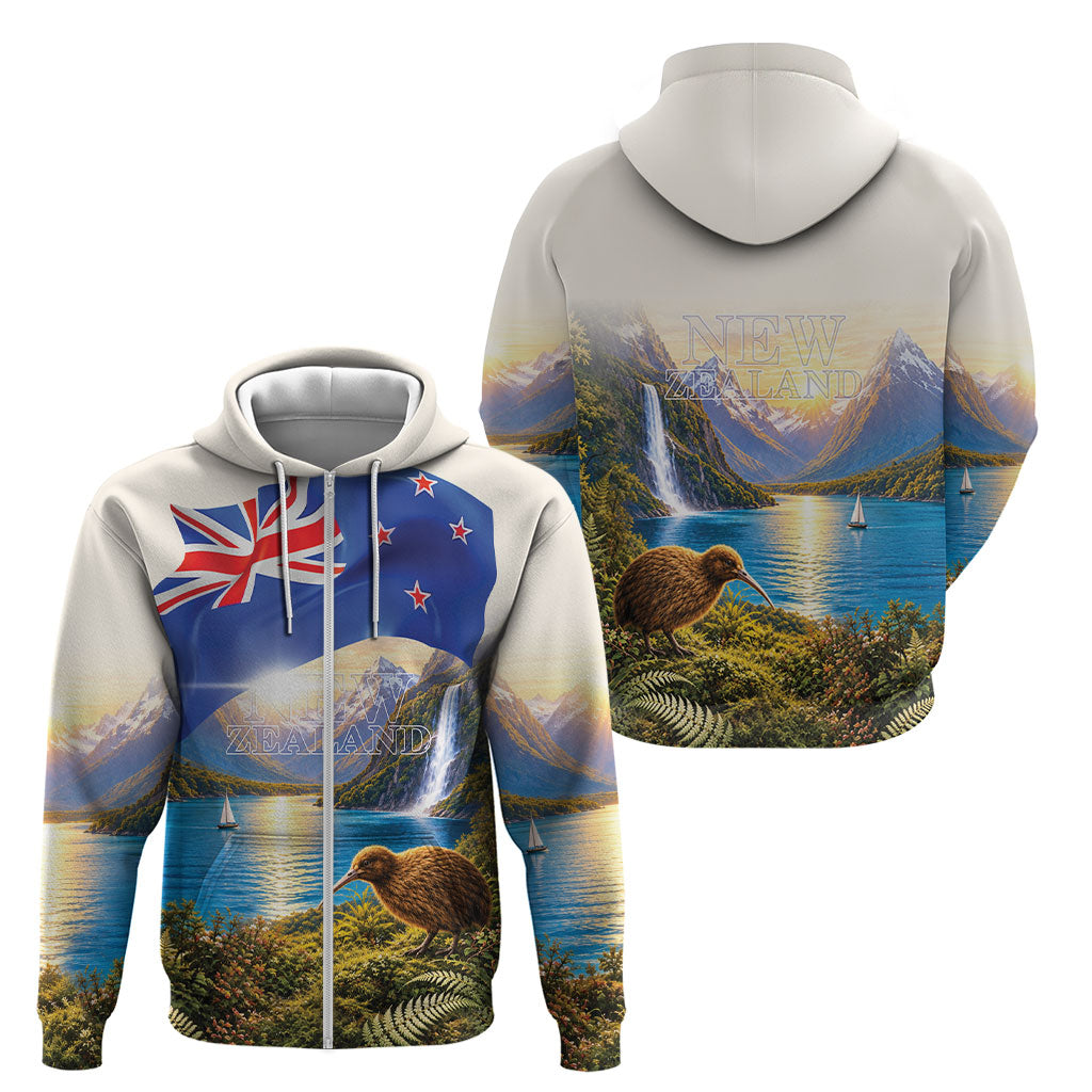 New Zealand Flag Zip Hoodie Scenic Nature LT05 - Polynesian Pride
