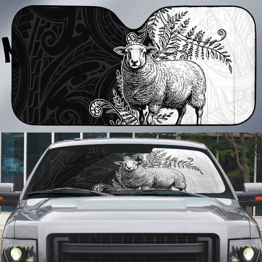 New Zealand Aotearoa Hipi Auto Sun Shade Maori Pattern LT05 Black - Polynesian Pride