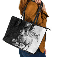 New Zealand Aotearoa Hipi Leather Tote Bag Maori Pattern