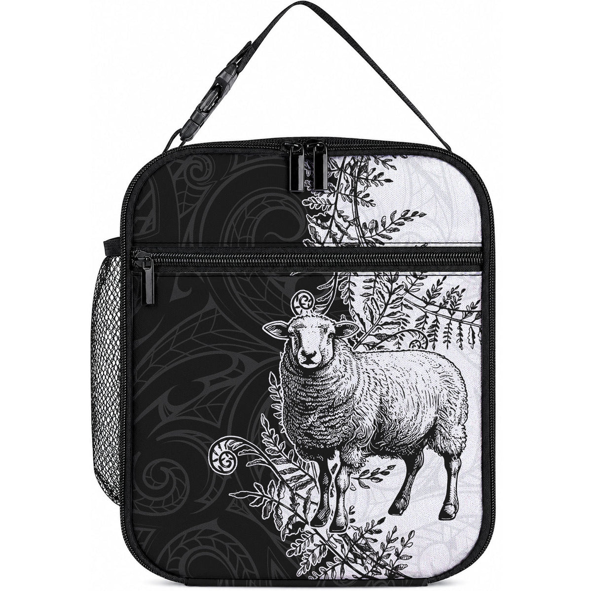 New Zealand Aotearoa Hipi Lunch Bag Maori Pattern LT05 10.2 × 8.3 × 4.3 inch Black - Polynesian Pride