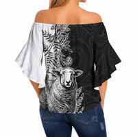 New Zealand Aotearoa Hipi Off Shoulder Wrap Waist Top Maori Pattern