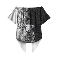 New Zealand Aotearoa Hipi Off Shoulder Wrap Waist Top Maori Pattern