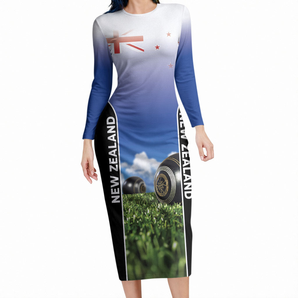 Custom New Zealand Lawn Bowls Long Sleeve Bodycon Dress Unique Style LT05 Long Dress Multicolor - Polynesian Pride