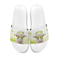 New Zealand Funny Woolly Kiwi Sheep Slide Sandals LT05 White - Polynesian Pride