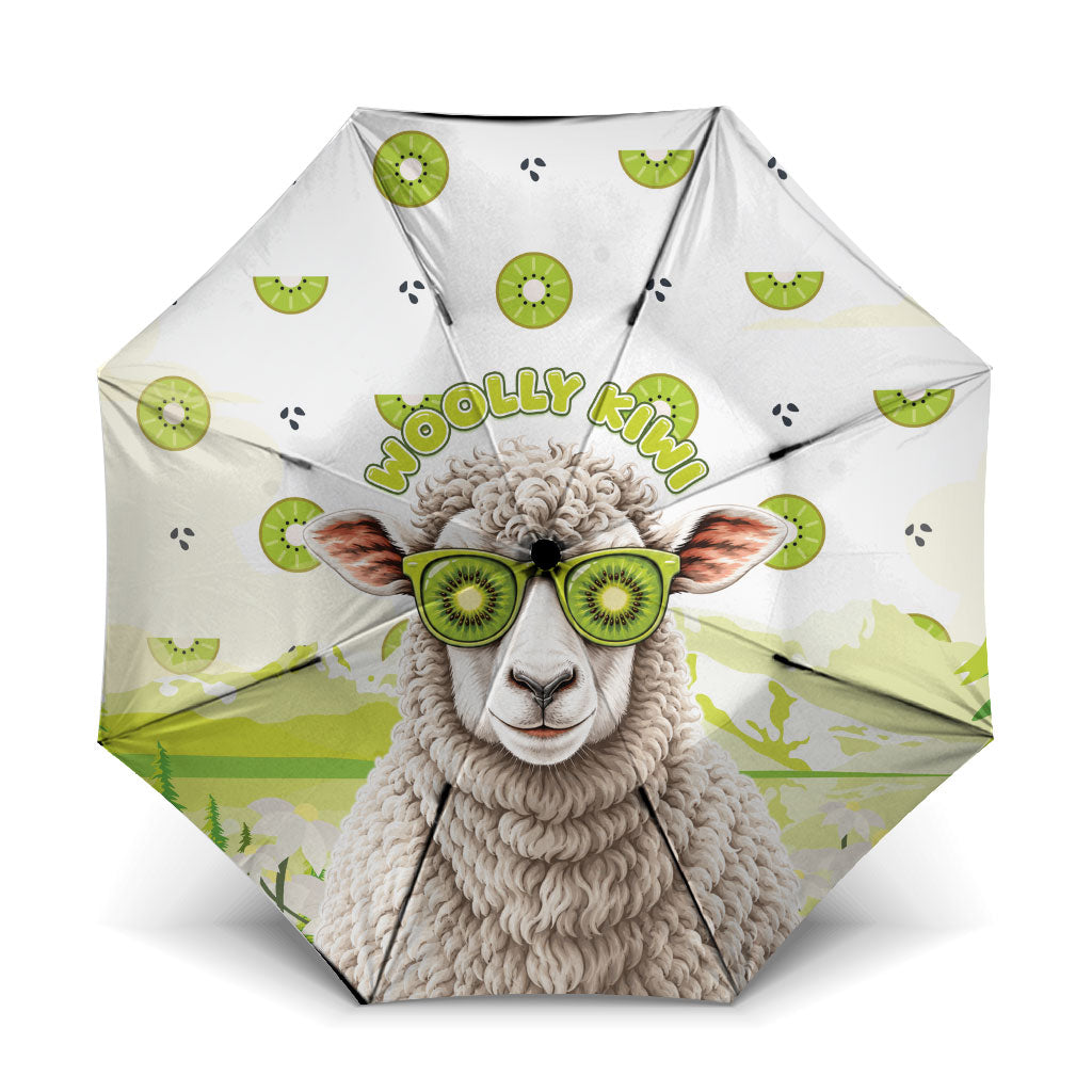 New Zealand Funny Woolly Kiwi Sheep Umbrella LT05 One Size Folded 11.42 inch Opened Diameter 37.4 inch White - Polynesian Pride