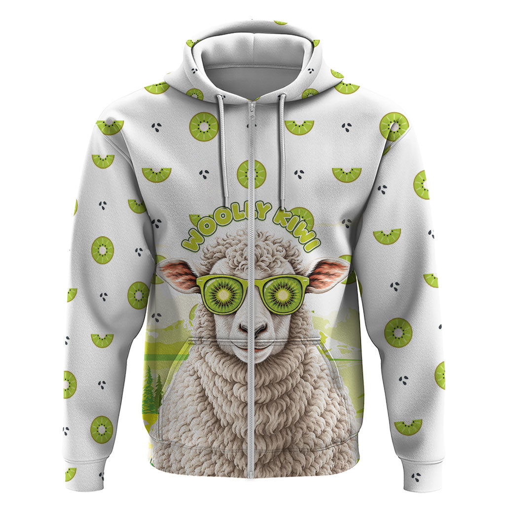 New Zealand Funny Woolly Kiwi Sheep Zip Hoodie LT05 Zip Hoodie White - Polynesian Pride