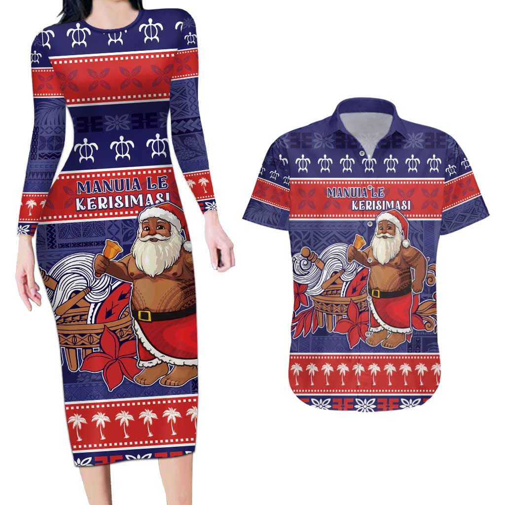 Samoa Christmas Couples Matching Long Sleeve Bodycon Dress and Hawaiian Shirt Samoan Santa Claus Manuia Le Kerisimasi