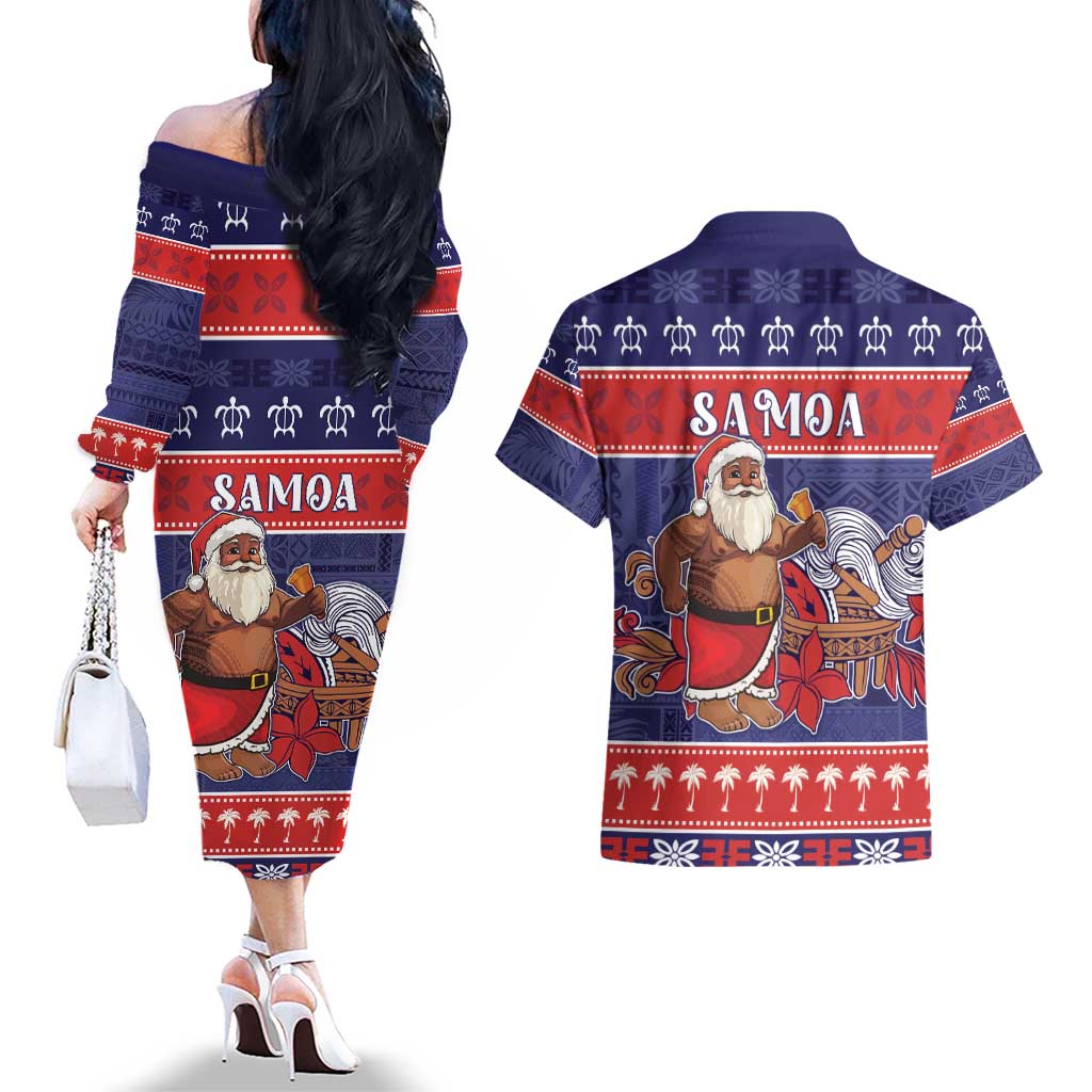 Samoa Christmas Couples Matching Off The Shoulder Long Sleeve Dress and Hawaiian Shirt Samoan Santa Claus Manuia Le Kerisimasi