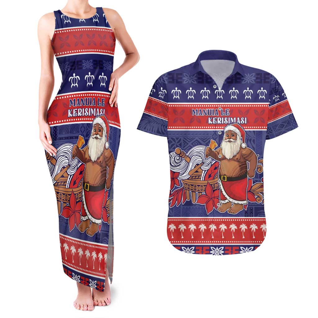 Samoa Christmas Couples Matching Tank Maxi Dress and Hawaiian Shirt Samoan Santa Claus Manuia Le Kerisimasi