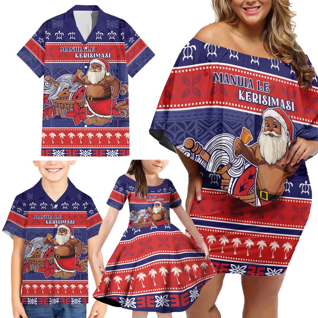 Samoa Christmas Family Matching Off Shoulder Short Dress and Hawaiian Shirt Samoan Santa Claus Manuia Le Kerisimasi