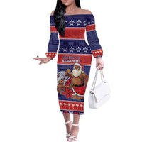 Samoa Christmas Off The Shoulder Long Sleeve Dress Samoan Santa Claus Manuia Le Kerisimasi