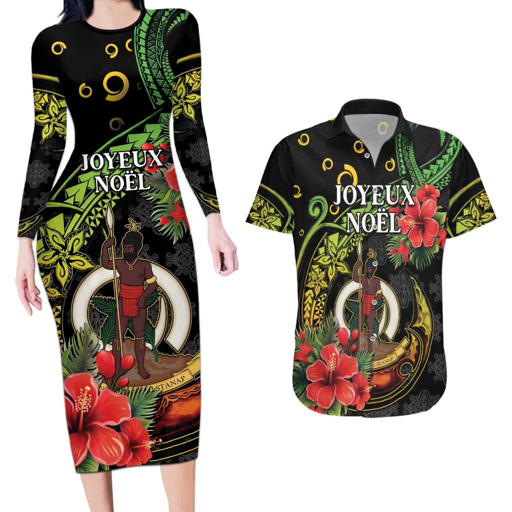 Love Vanuatu Christmas Couples Matching Long Sleeve Bodycon Dress and Hawaiian Shirt God Yumi Polynesian Tribal Pattern