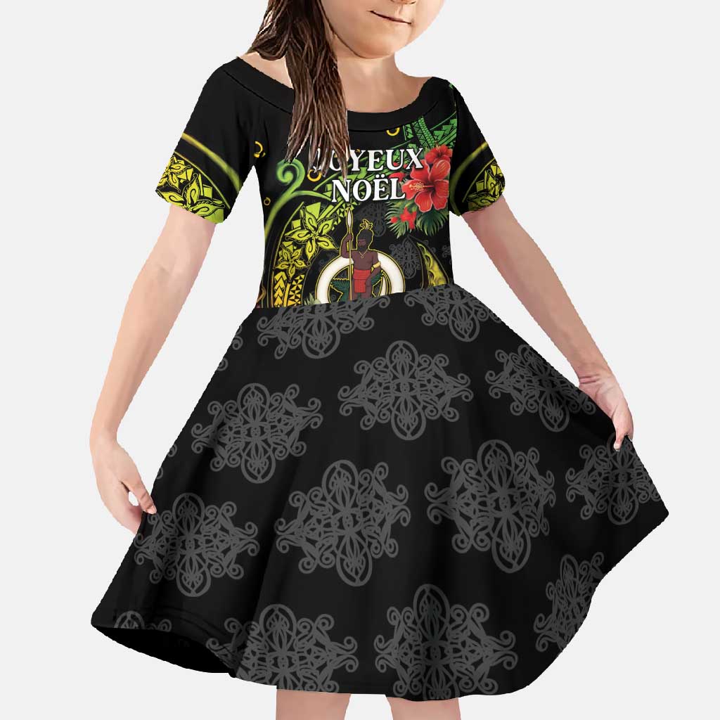 Love Vanuatu Christmas Family Matching Long Sleeve Bodycon Dress and Hawaiian Shirt God Yumi Polynesian Tribal Pattern LT05 Daughter's Dress Black - Polynesian Pride