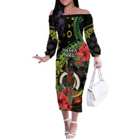 Love Vanuatu Christmas Family Matching Off The Shoulder Long Sleeve Dress and Hawaiian Shirt God Yumi Polynesian Tribal Pattern LT05 Mom's Dress Black - Polynesian Pride