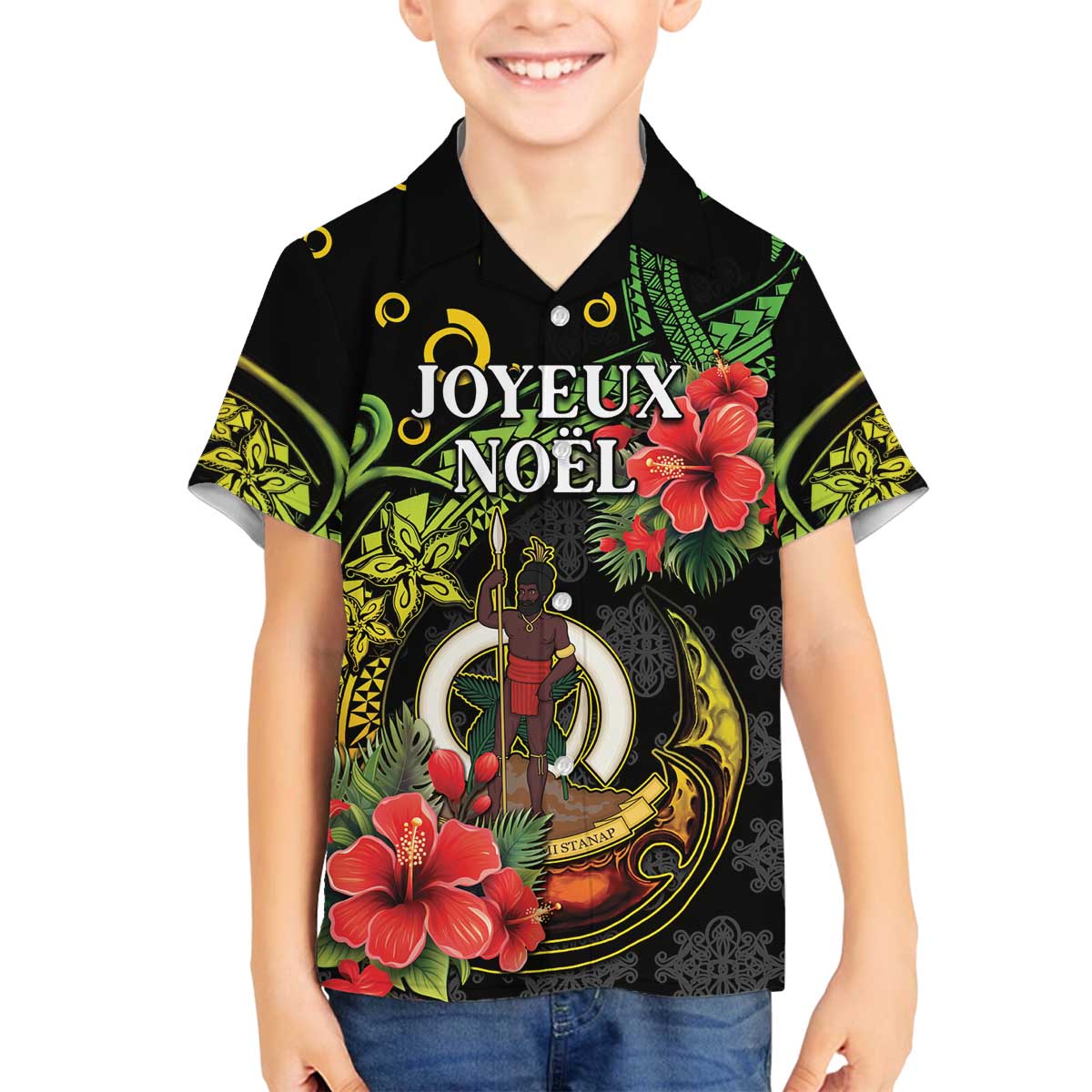 Love Vanuatu Christmas Family Matching Off The Shoulder Long Sleeve Dress and Hawaiian Shirt God Yumi Polynesian Tribal Pattern LT05 Son's Shirt Black - Polynesian Pride