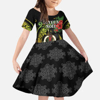 Love Vanuatu Christmas Family Matching Short Sleeve Bodycon Dress and Hawaiian Shirt God Yumi Polynesian Tribal Pattern LT05 Daughter's Dress Black - Polynesian Pride