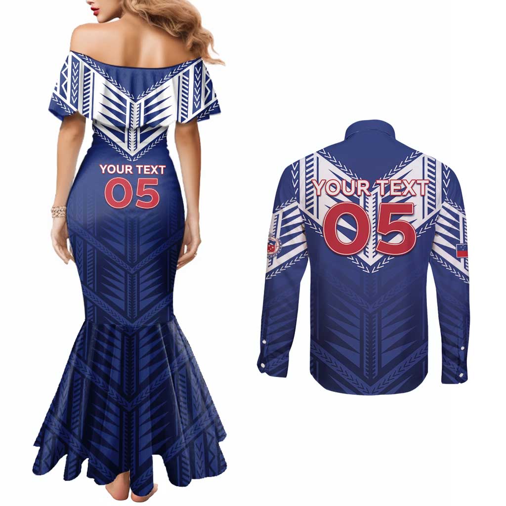 Super Toa Samoa Rugby Custom Couples Matching Mermaid Dress and Long Sleeve Button Shirt Warrior Spirit LT05
