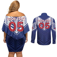 Super Toa Samoa Rugby Custom Couples Matching Off Shoulder Short Dress and Long Sleeve Button Shirt Warrior Spirit LT05