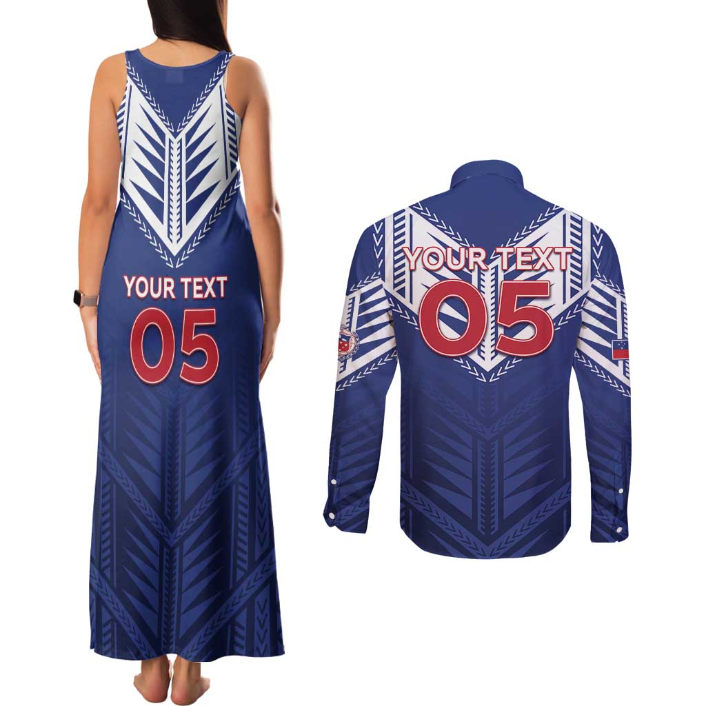 Super Toa Samoa Rugby Custom Couples Matching Tank Maxi Dress and Long Sleeve Button Shirt Warrior Spirit LT05