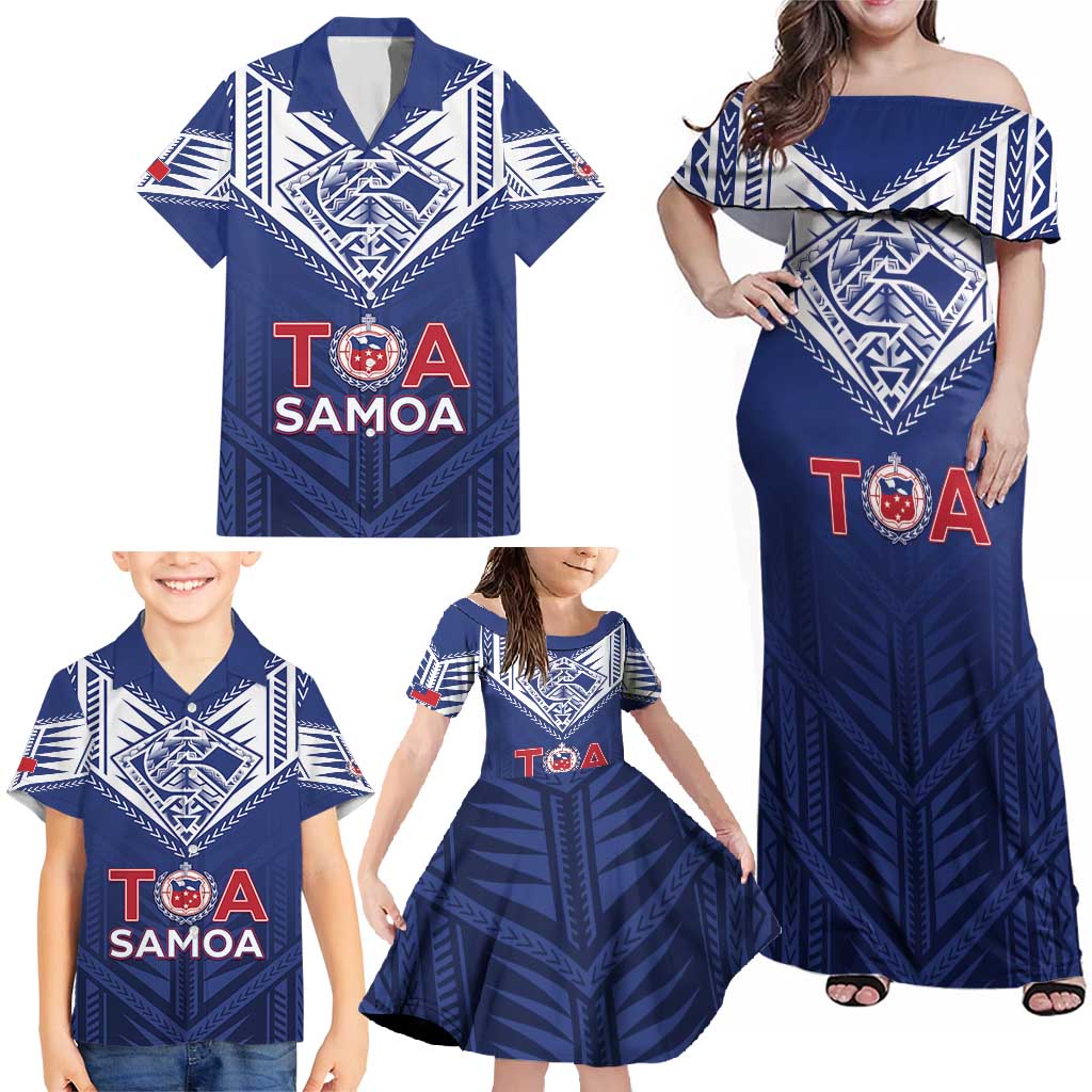 Super Toa Samoa Rugby Custom Family Matching Off Shoulder Maxi Dress and Hawaiian Shirt Warrior Spirit LT05