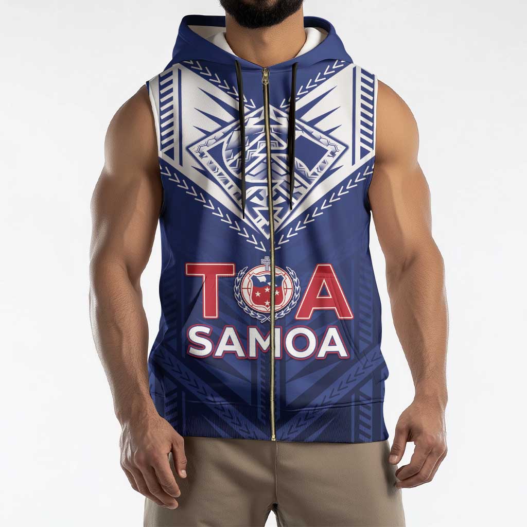 Super Toa Samoa Rugby Custom Sleeveless Zip Hoodie Warrior Spirit LT05