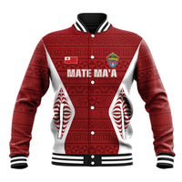 Mate Maa Tonga Rugby Baseball Jacket Kupesi Tokelau Feletoa Pattern LT05 Unisex Red - Polynesian Pride