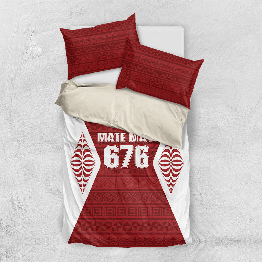 Mate Maa Tonga Rugby Bedding Set Kupesi Tokelau Feletoa Pattern LT05 US Twin 172cm x 218cm Red - Polynesian Pride