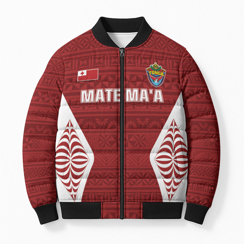 Mate Maa Tonga Rugby Bomber Puffer Jacket Kupesi Tokelau Feletoa Pattern LT05 Unisex Red - Polynesian Pride