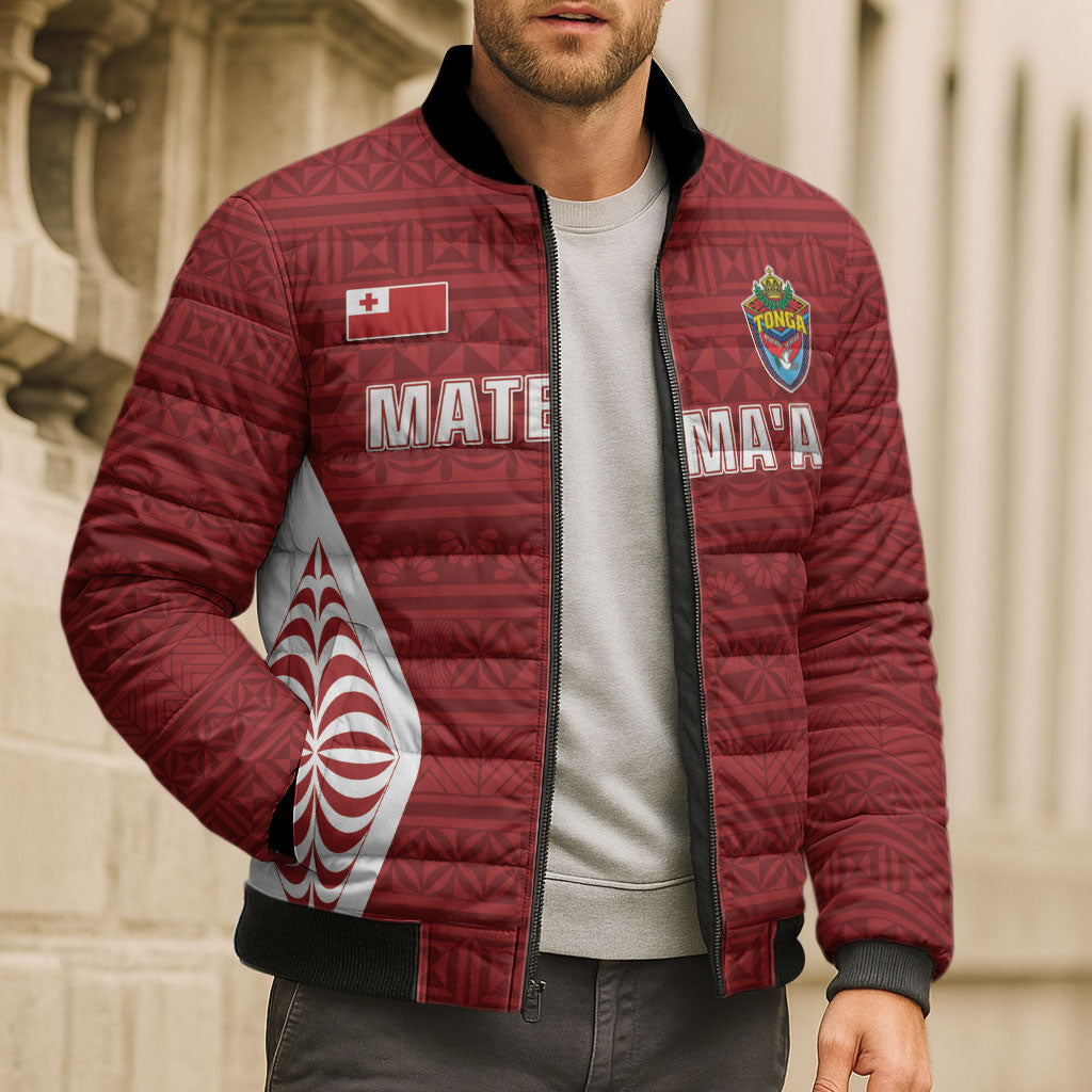 Mate Maa Tonga Rugby Bomber Puffer Jacket Kupesi Tokelau Feletoa Pattern LT05 - Polynesian Pride