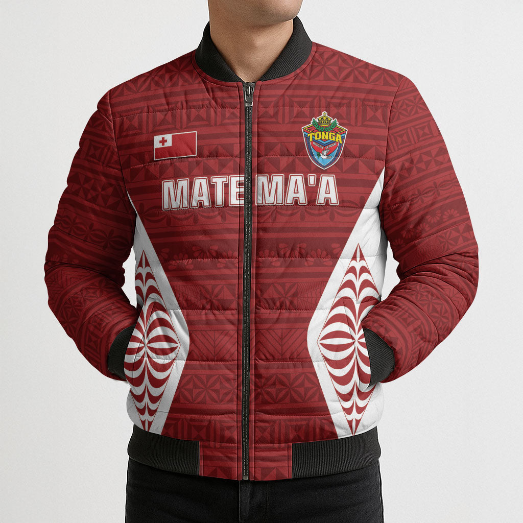 Mate Maa Tonga Rugby Bomber Puffer Jacket Kupesi Tokelau Feletoa Pattern LT05 - Polynesian Pride