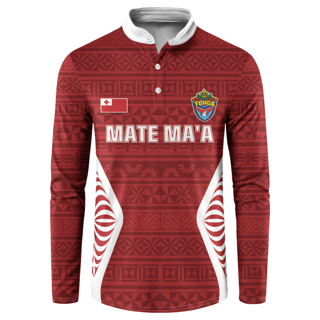 Mate Maa Tonga Rugby Button Sweatshirt Kupesi Tokelau Feletoa Pattern LT05 Red - Polynesian Pride