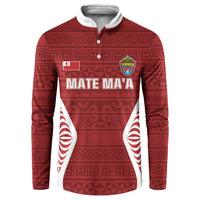 Mate Maa Tonga Rugby Button Sweatshirt Kupesi Tokelau Feletoa Pattern LT05 Red - Polynesian Pride