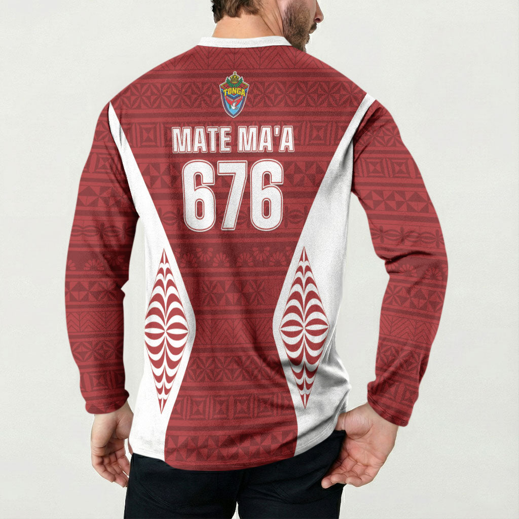 Mate Maa Tonga Rugby Button Sweatshirt Kupesi Tokelau Feletoa Pattern LT05 - Polynesian Pride