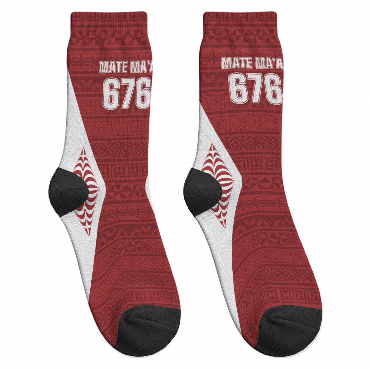 Mate Maa Tonga Rugby Crew Socks Kupesi Tokelau Feletoa Pattern LT05 - Polynesian Pride
