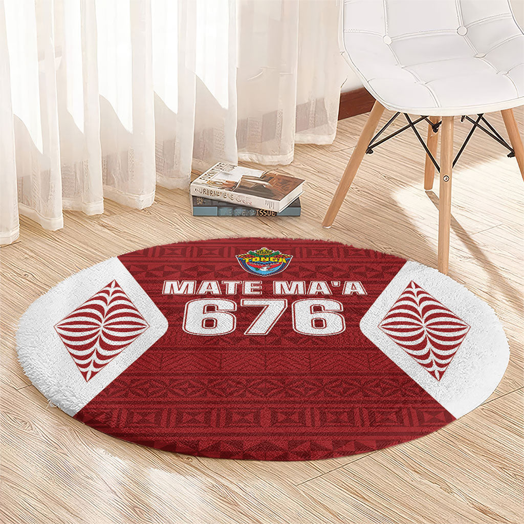Mate Maa Tonga Rugby Round Carpet Kupesi Tokelau Feletoa Pattern LT05 - Polynesian Pride