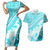 Hawaiian Tapa Couples Matching Short Sleeve Bodycon Dress and Hawaiian Shirt Traditional Vintage Pattern Aqua LT05 Aqua - Polynesian Pride