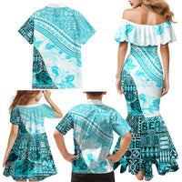 Hawaiian Tapa Family Matching Mermaid Dress and Hawaiian Shirt Traditional Vintage Pattern Aqua LT05 - Polynesian Pride