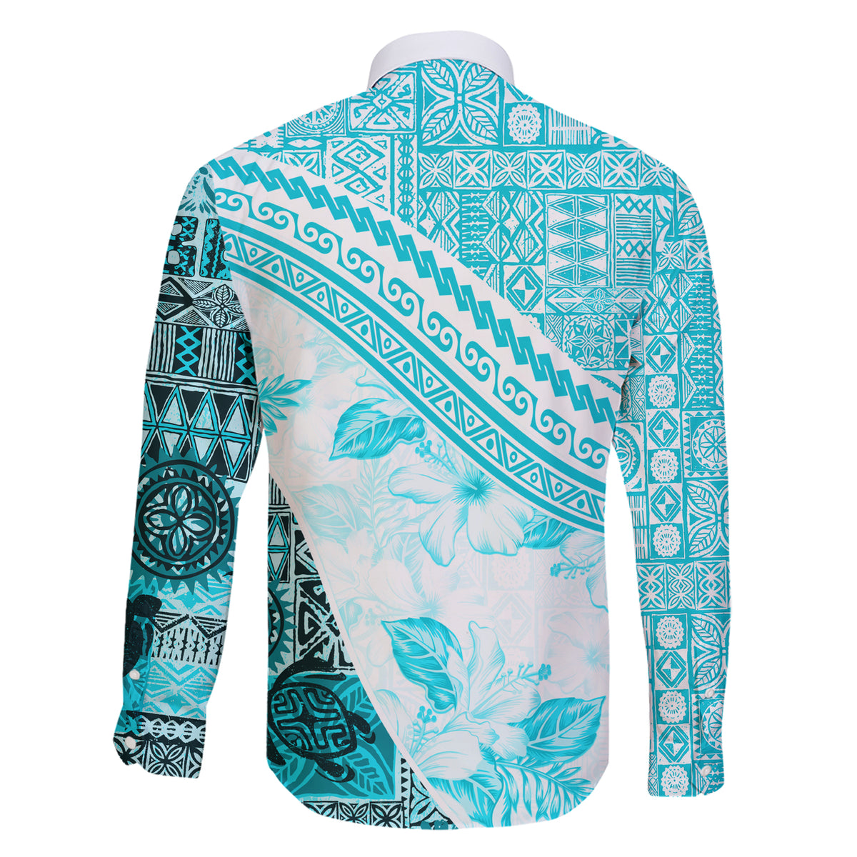 Hawaiian Tapa Family Matching Short Sleeve Bodycon Dress and Hawaiian Shirt Traditional Vintage Pattern Aqua LT05 - Polynesian Pride