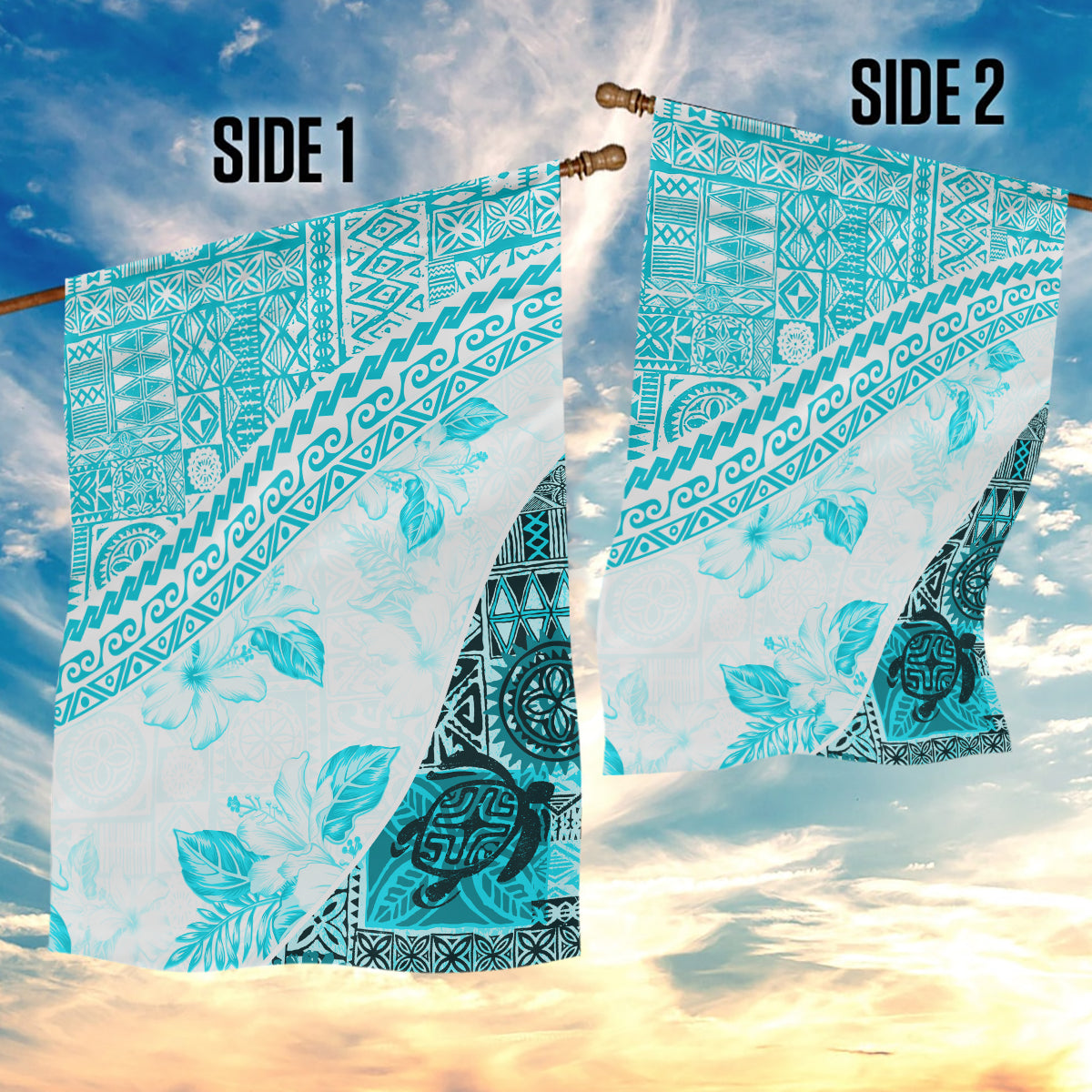 Hawaiian Tapa Garden Flag Traditional Vintage Pattern Aqua LT05 - Polynesian Pride