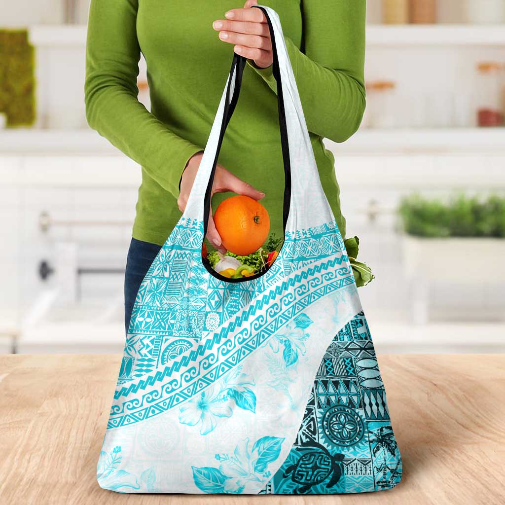 Hawaiian Tapa Grocery Bag Traditional Vintage Pattern Aqua