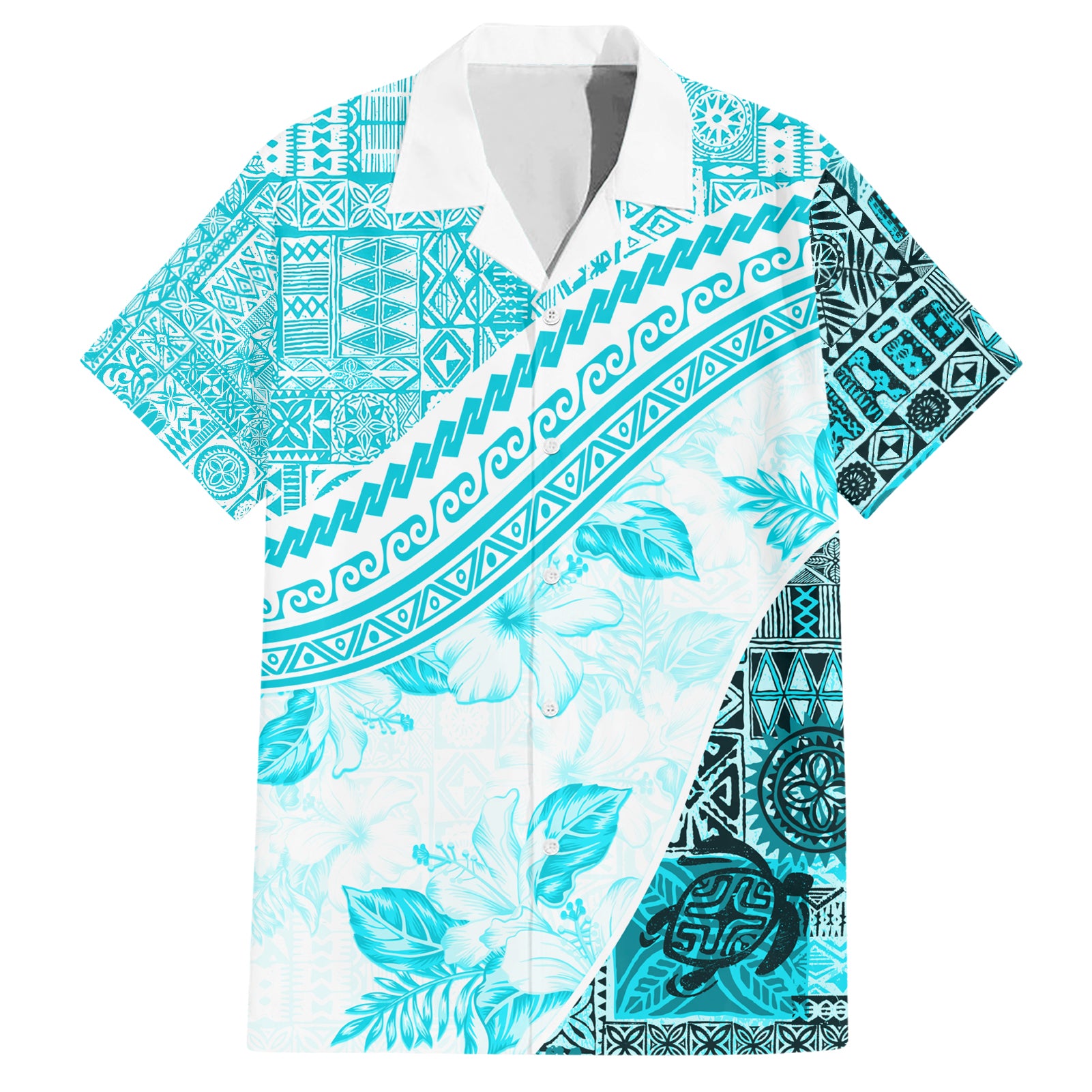 Hawaiian Tapa Hawaiian Shirt Traditional Vintage Pattern Aqua LT05 Aqua - Polynesian Pride