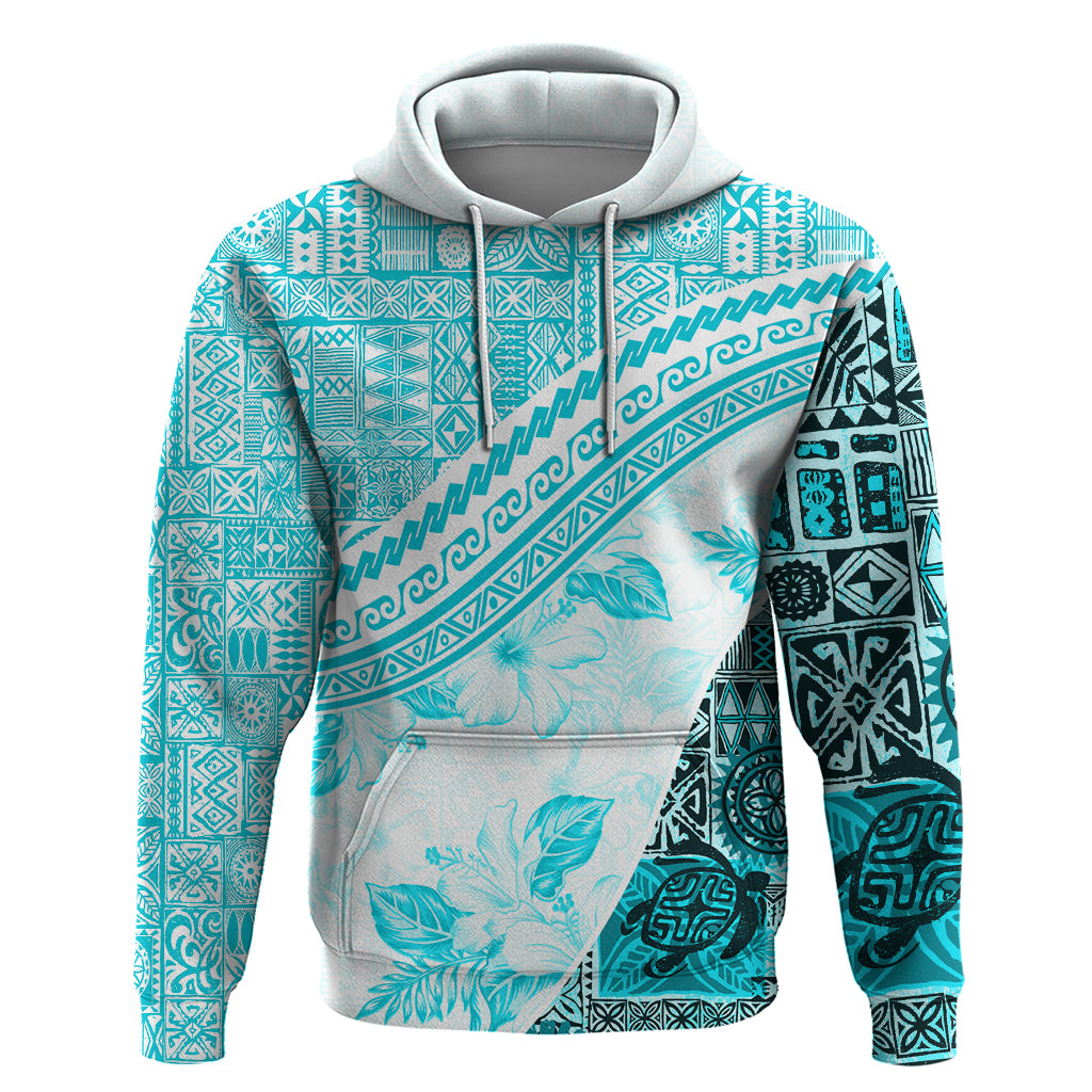 Hawaiian Tapa Hoodie Traditional Vintage Pattern Aqua LT05 Aqua - Polynesian Pride